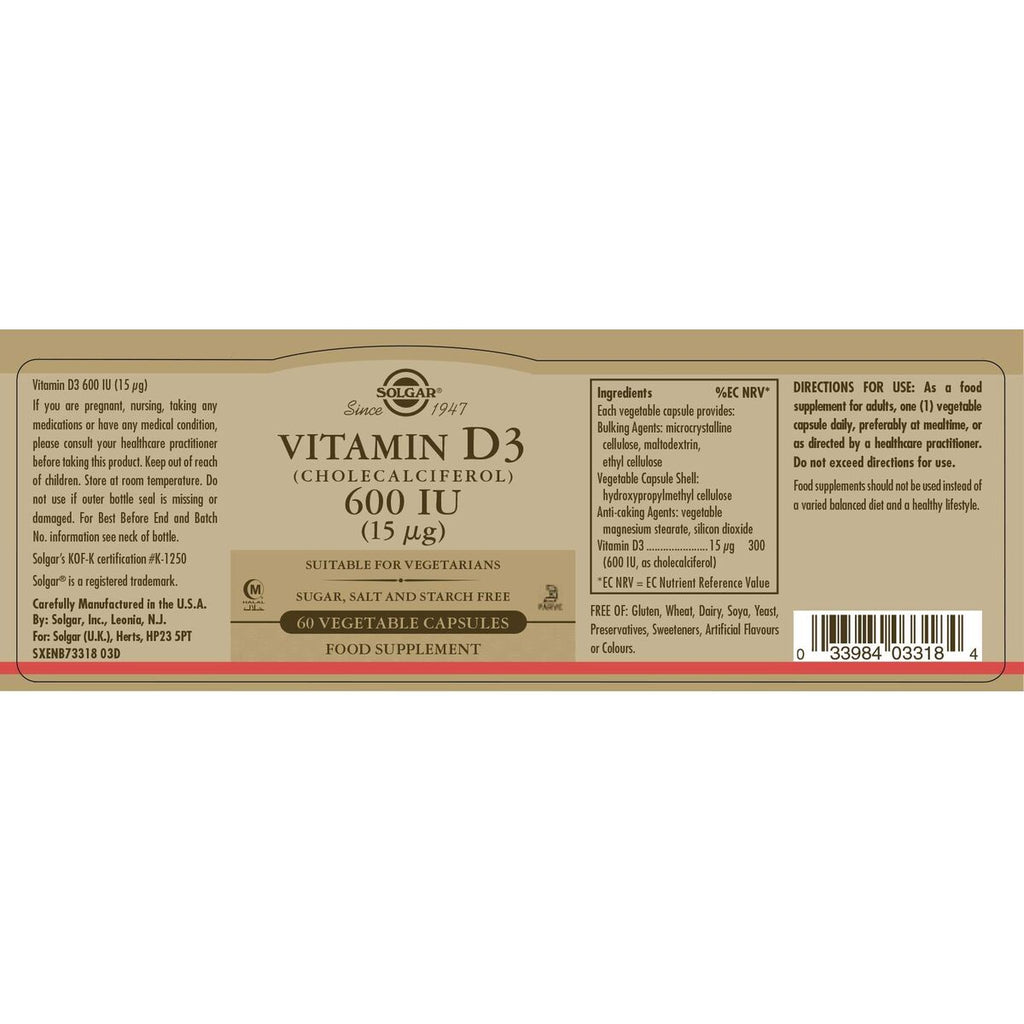 Solgar Vitamin D3 (Cholecalciferol) 600 iu 60 Capsules