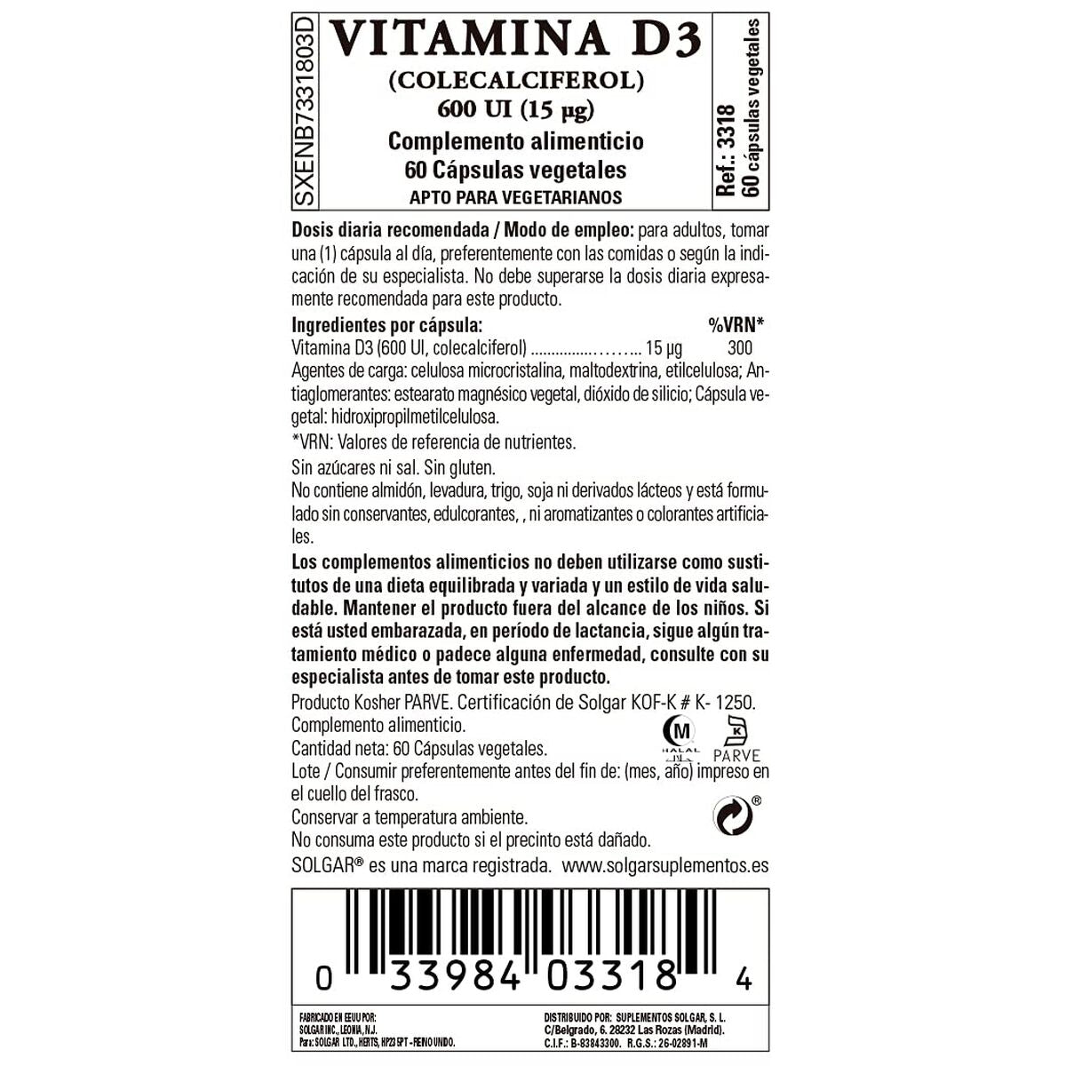 Solgar Vitamin D3 (Cholecalciferol) 600 iu 60 Capsules