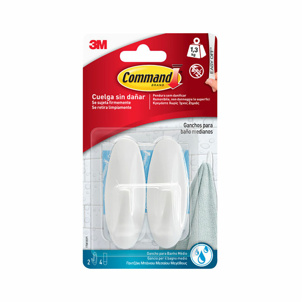Hook for hanging up 3M 1,3 kg Weiß Metall Kunststoff (2 Stück) – Produktbild 1