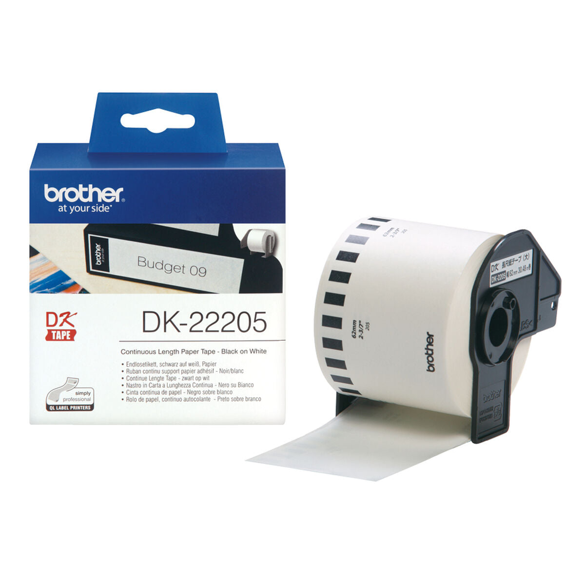 Brother Continuous Roll aus Papier DK-22205 Schwarz/Weiß