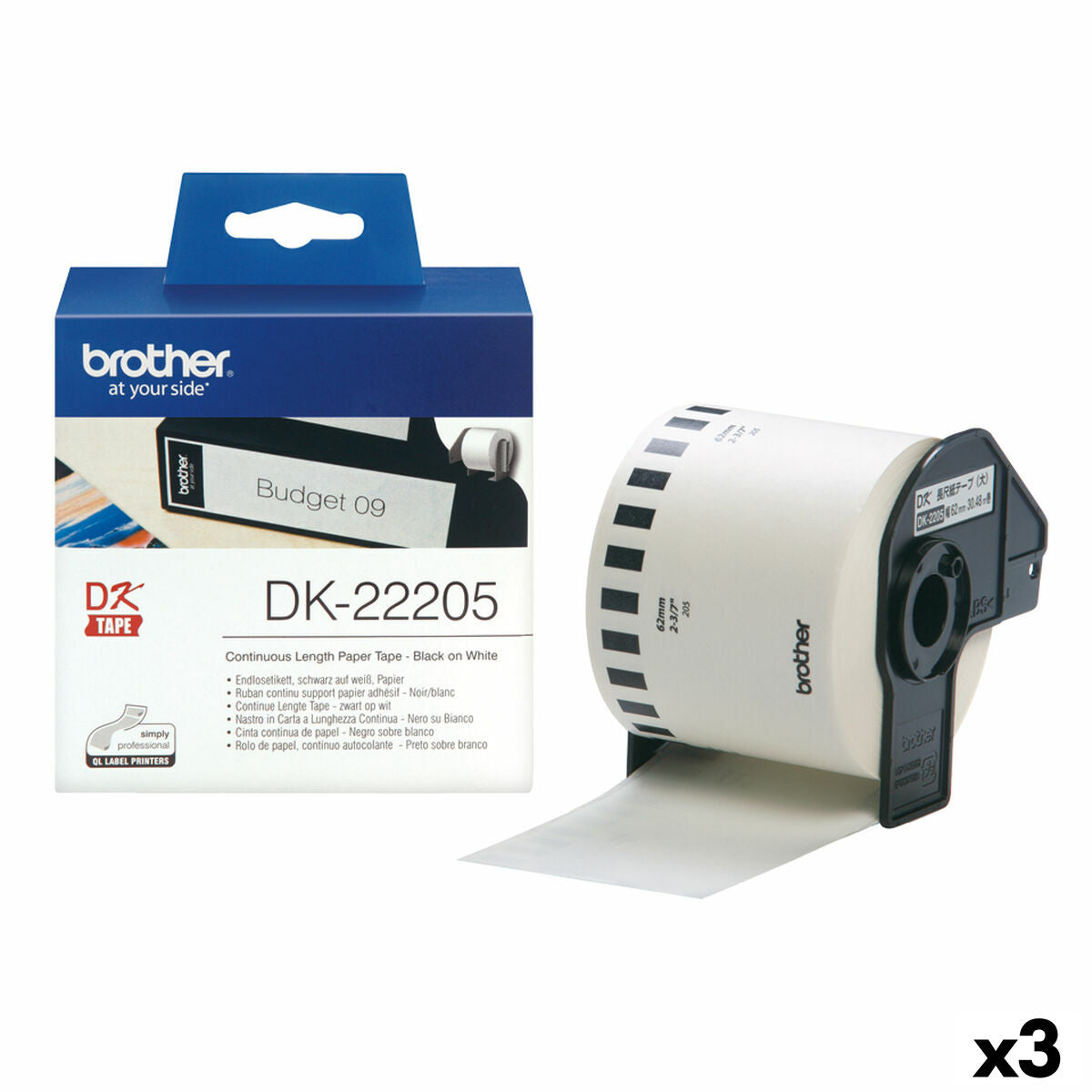 Continuous Roll of Paper Brother DK-22205 Schwarz/Weiß (3 Stück) – Produktbild 1