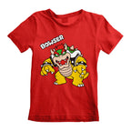 Super Mario Kinder-Kurzarm-T-Shirt Bowser Text Rot – 5-6 Years