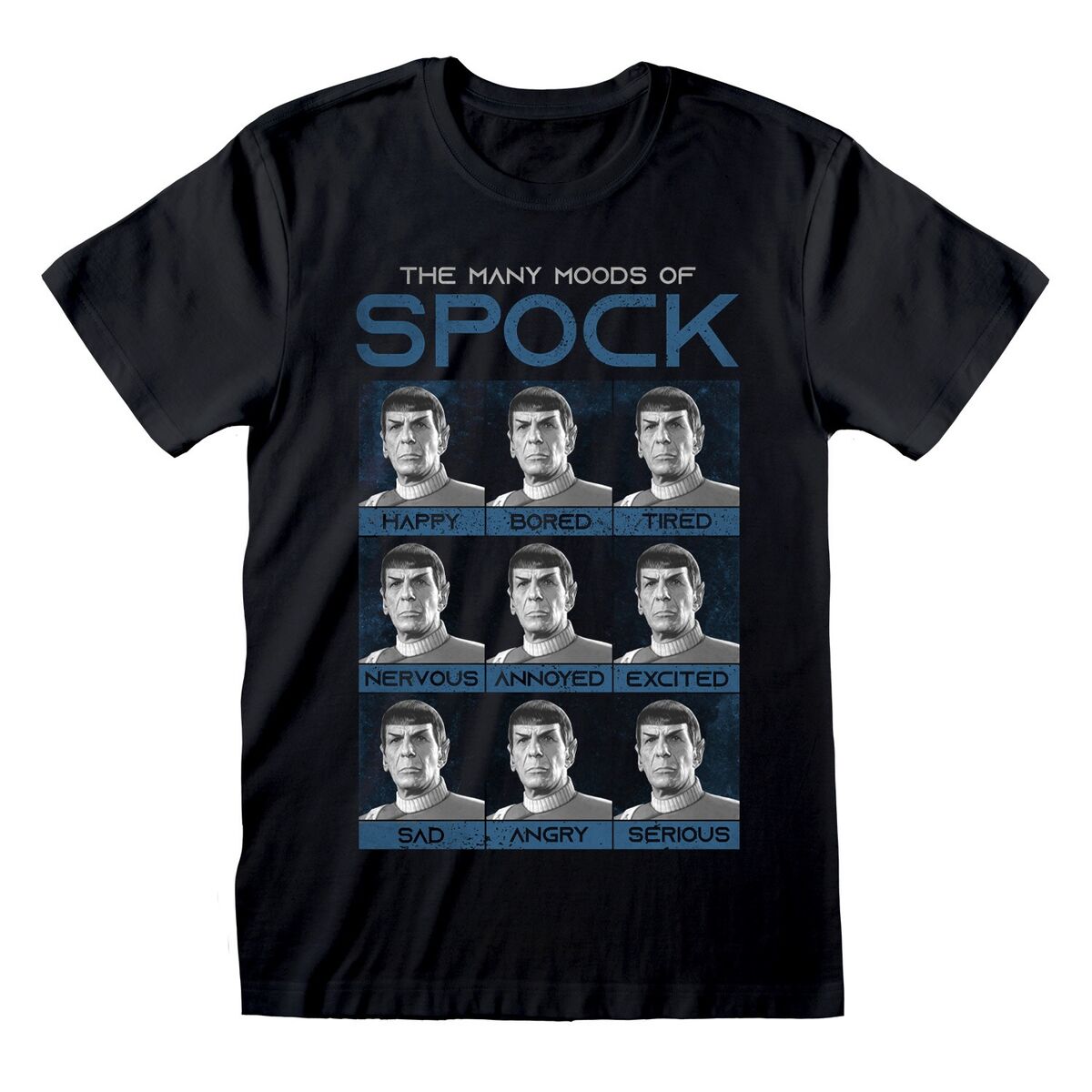 Star Trek Unisex Kurzarm-T-Shirt Many Mood aus Spock Schwarz – XXL