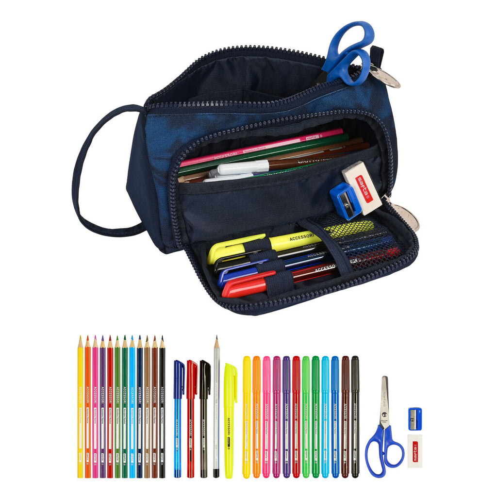 Schule Etui mit Accessories Batman Legendary Dunkelblau Blau 20 x 11 x 8.5 cm (32 Teile)