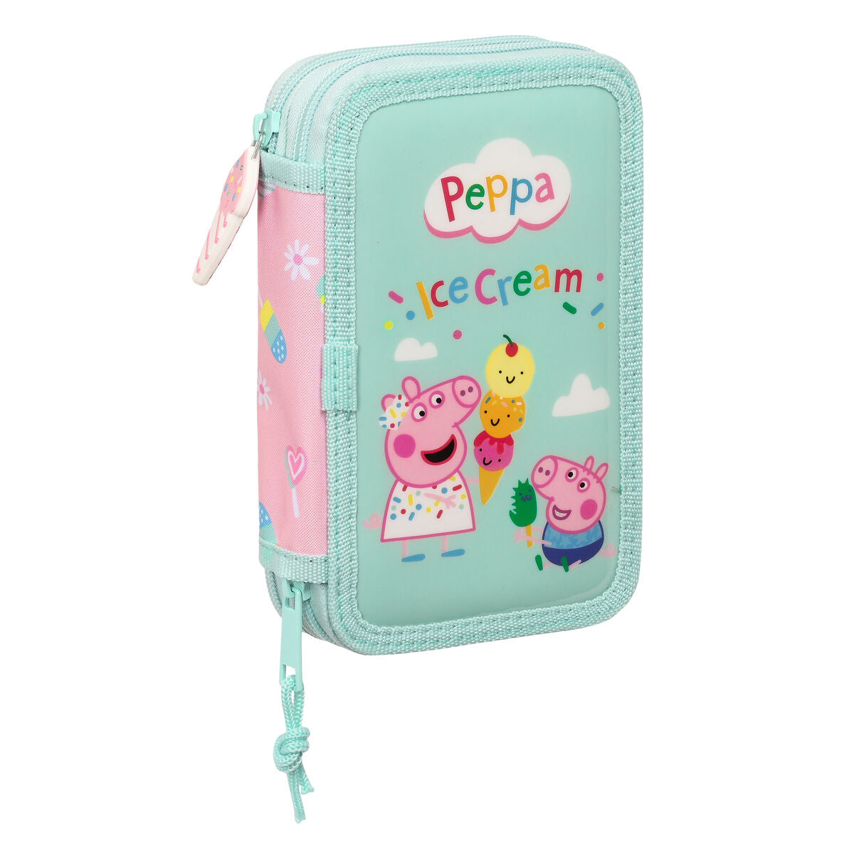 Double Pencil Case Peppa Pig Ice cream Rosa Mint 12.5 x 19.5 x 4 cm (28 Teile) – Produktbild 1