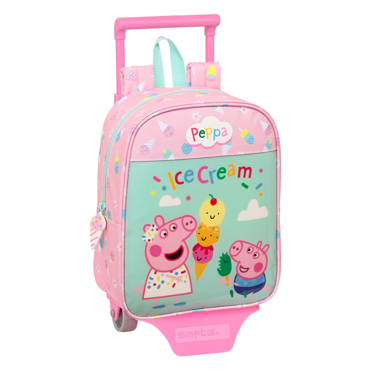 School Rucksack with Wheels Peppa Pig Ice cream Grün Rosa 22 x 27 x 10 cm – Produktbild 1
