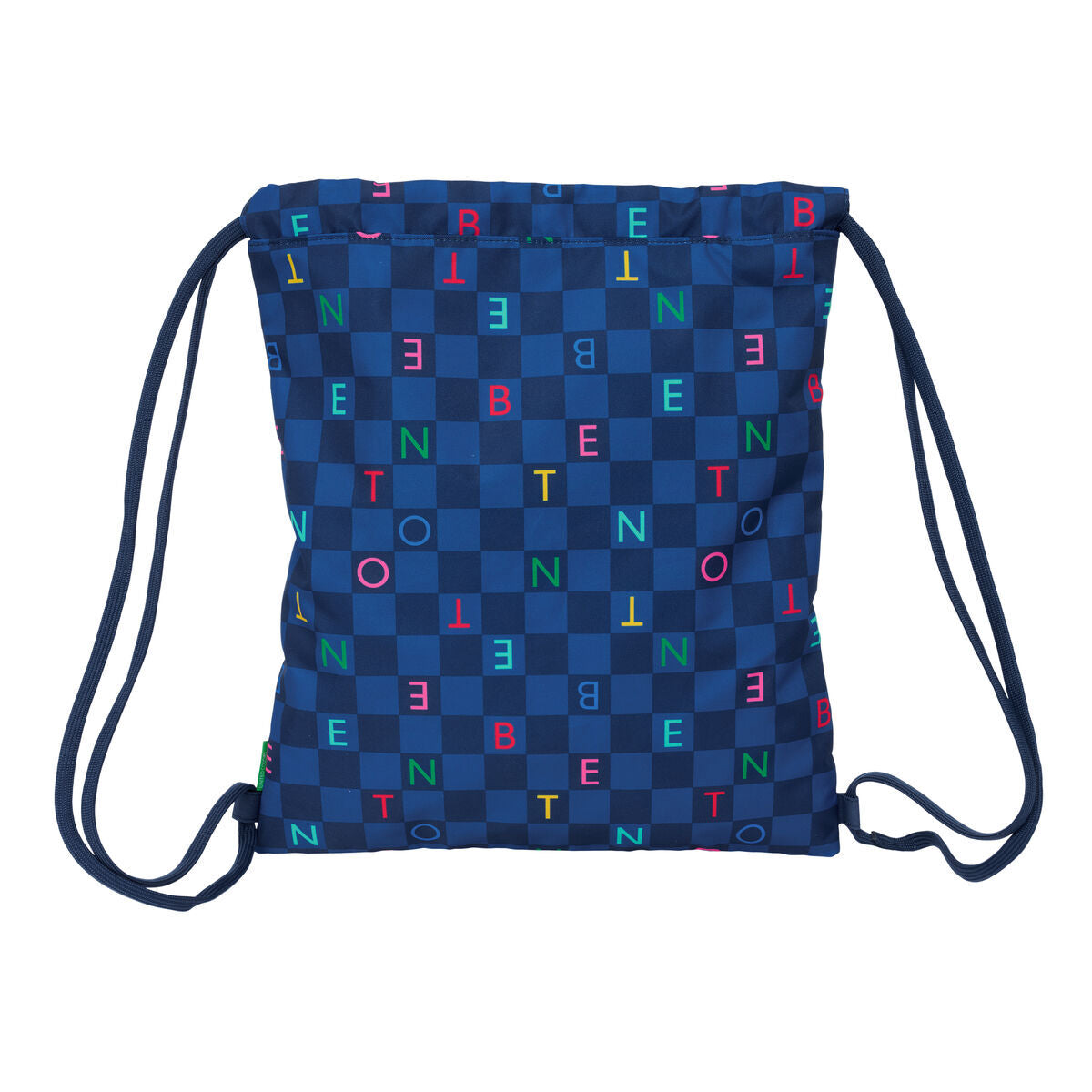 Benetton Rucksack mit Kordeln Damero Dunkelblau