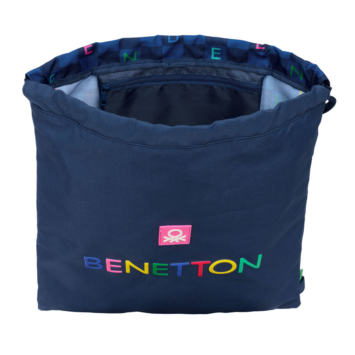 Benetton Rucksack mit Kordeln Damero Dunkelblau