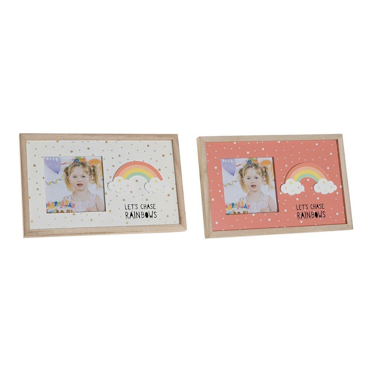 Photo frame DKD Home Decor Rainbow Rosa Weiß Kinder's MDF Holz (25 x 1 x 16 cm) (2 Stück) – Produktbild 1