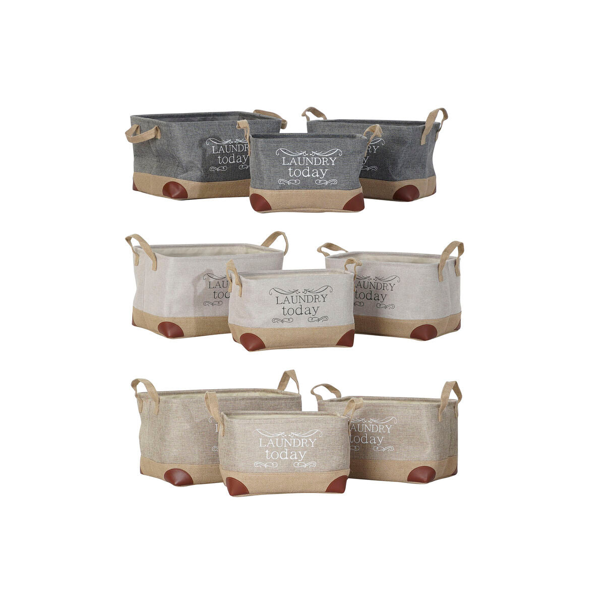 Multi-purpose basket DKD Home Decor Beige Grau Light Braun 40 x 30 x 24 cm Holz 3 Teile (3 Stück) – Produktbild 1