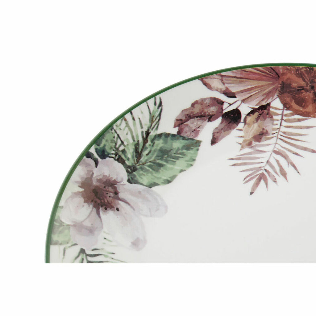 DKD Home Decor Flacher Teller Blumen Porzellan