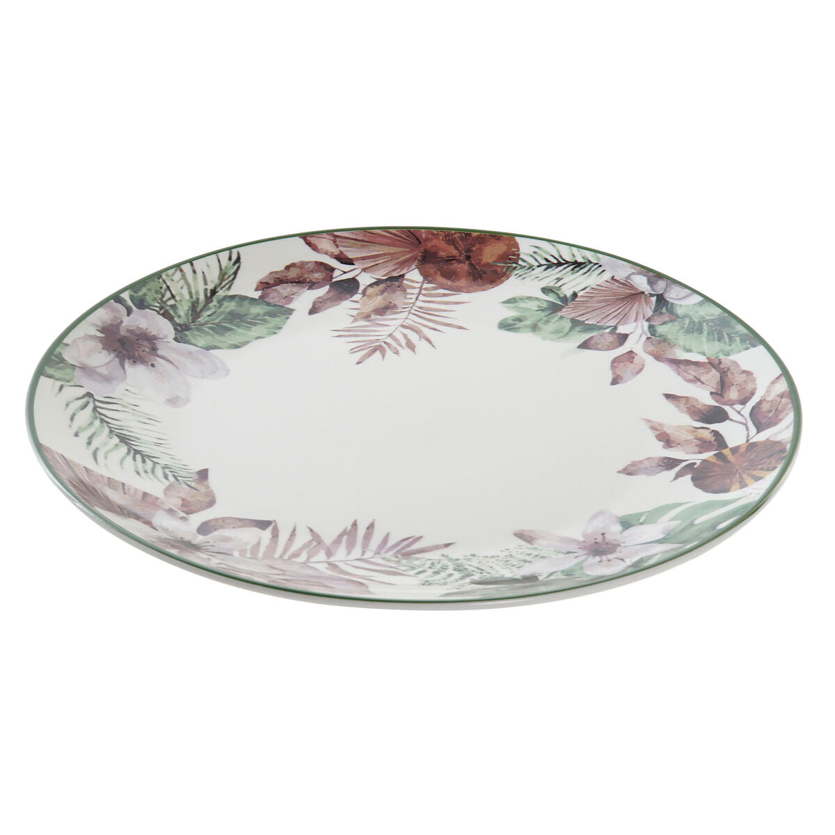 DKD Home Decor Flacher Teller Blumen Porzellan