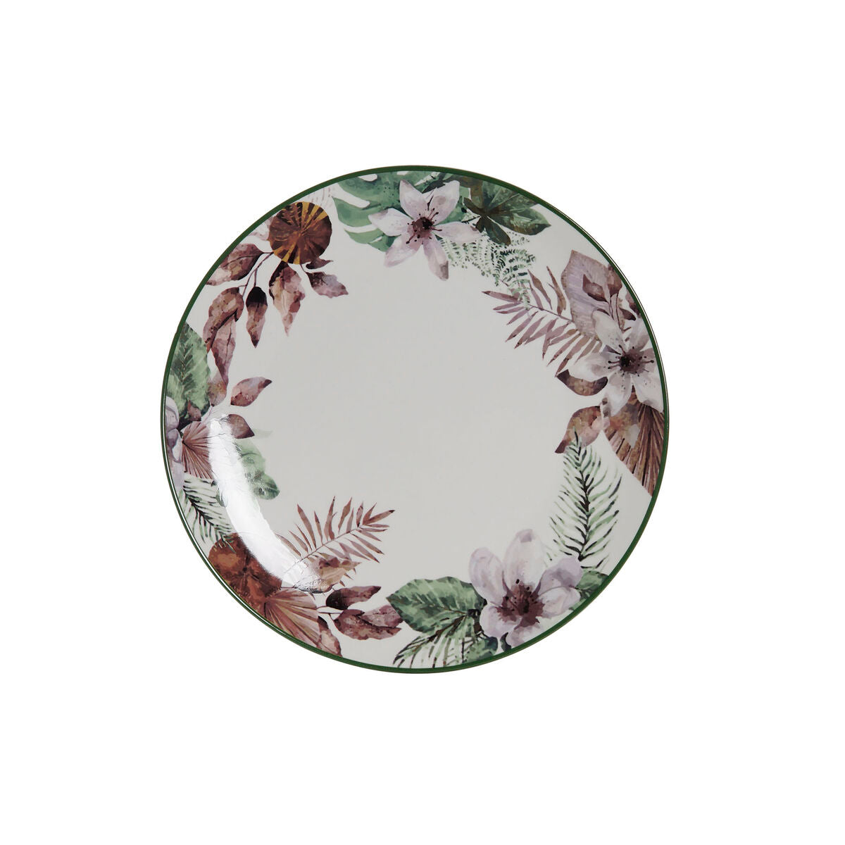 DKD Home Decor Flacher Teller Blumen Porzellan