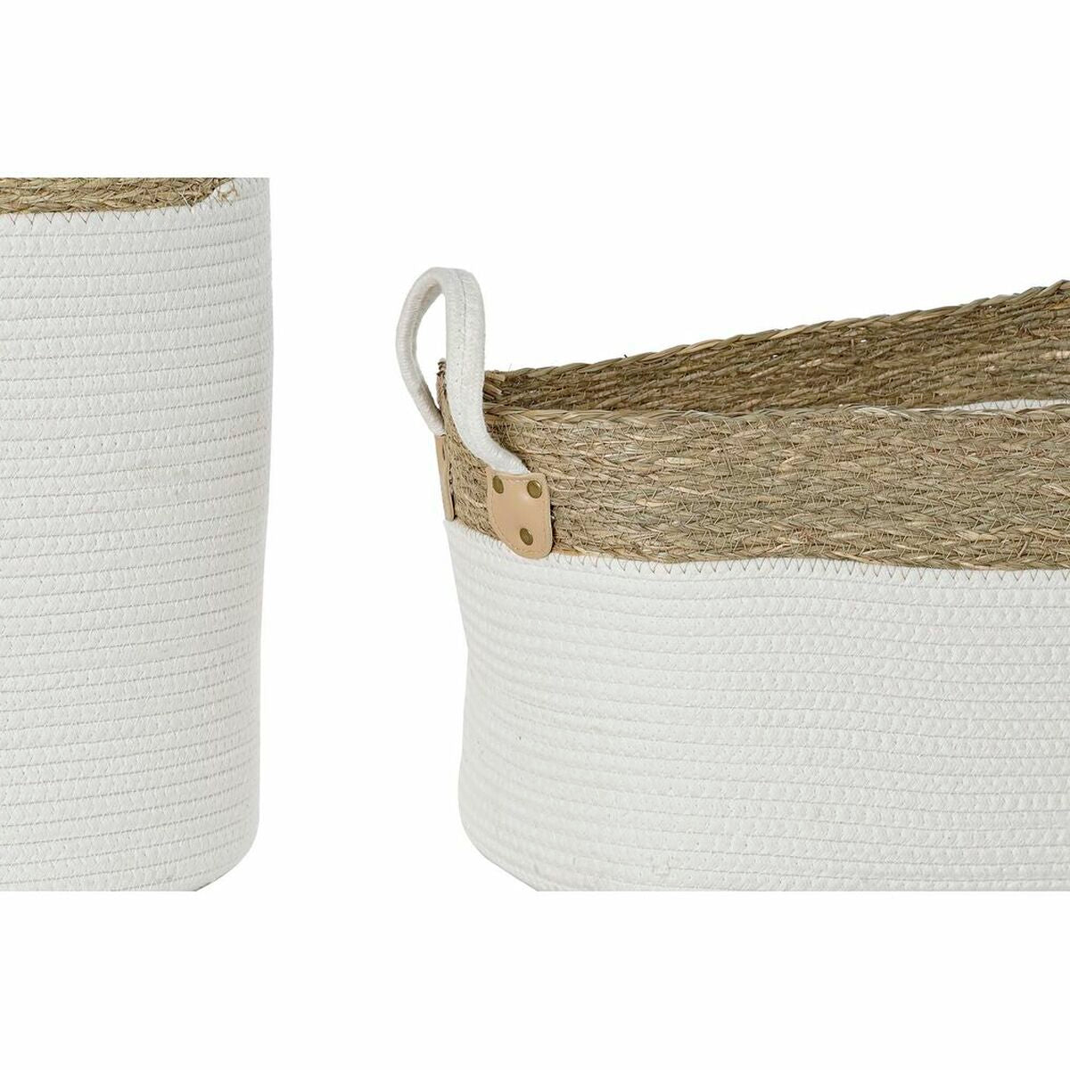 DKD Home Decor Korb-Set Weiß Braun Natur Fibre