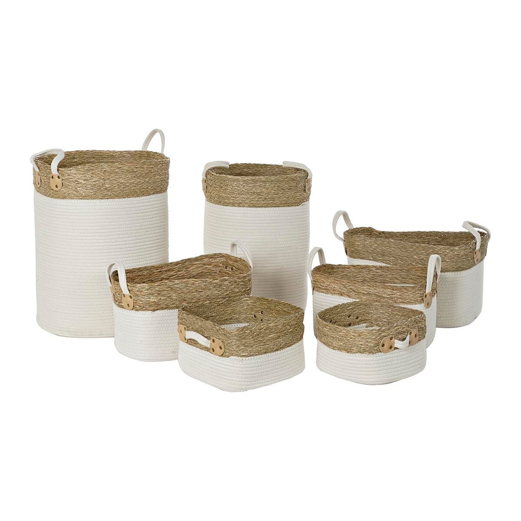 DKD Home Decor Korb-Set Weiß Braun Natur Fibre