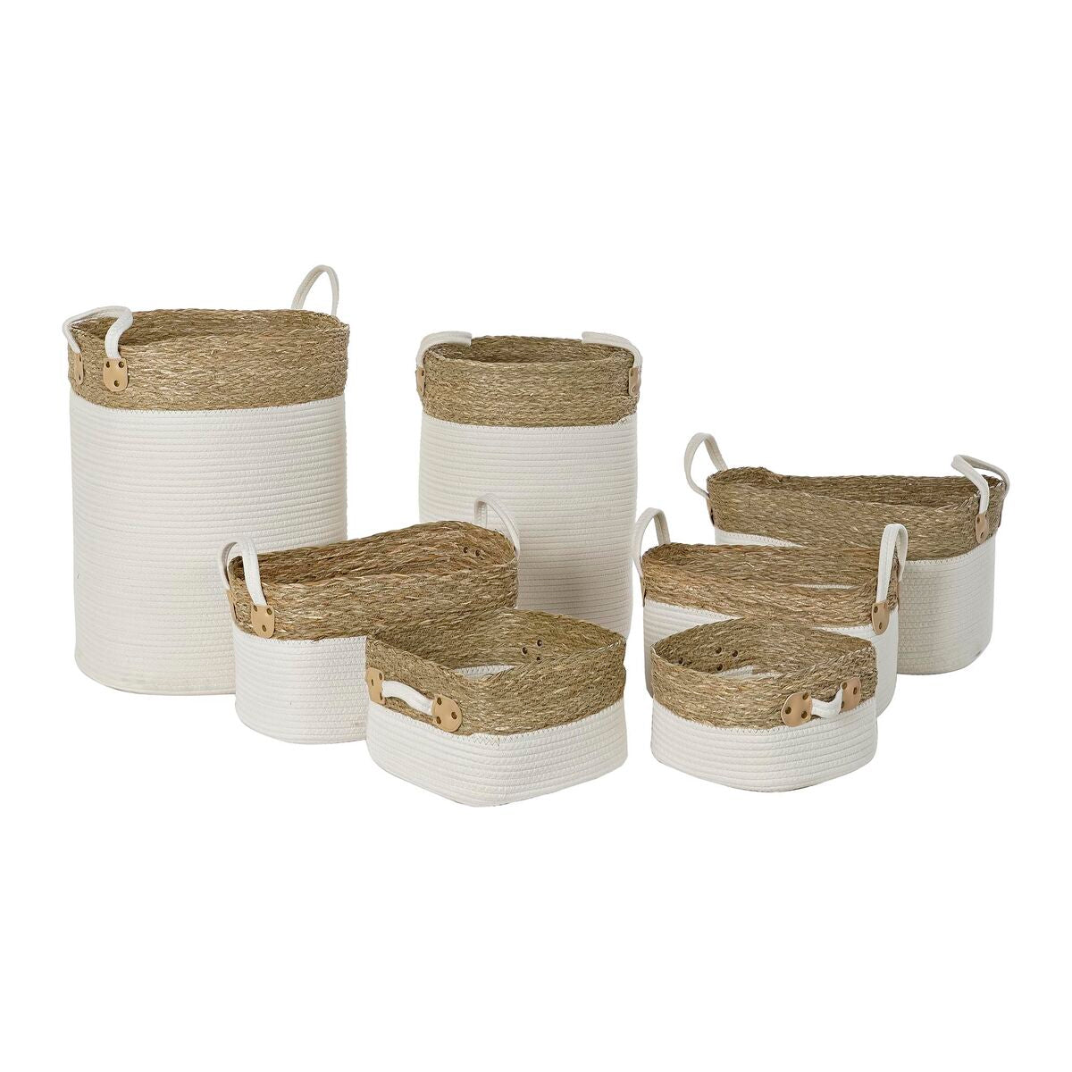 DKD Home Decor Korb-Set Weiß Braun Natur Fibre
