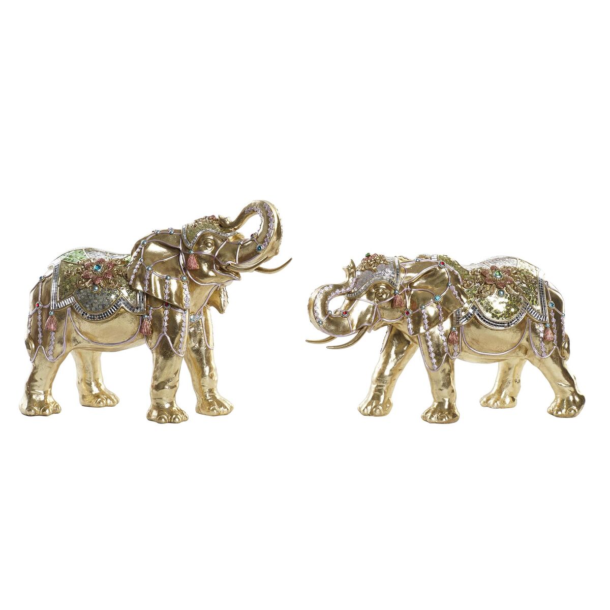 Decorative Figure DKD Home Decor Elephant Goldfarben Resin Mehrfarbig (45,5 x 20 x 35 cm) (2 Stück) – Produktbild 1
