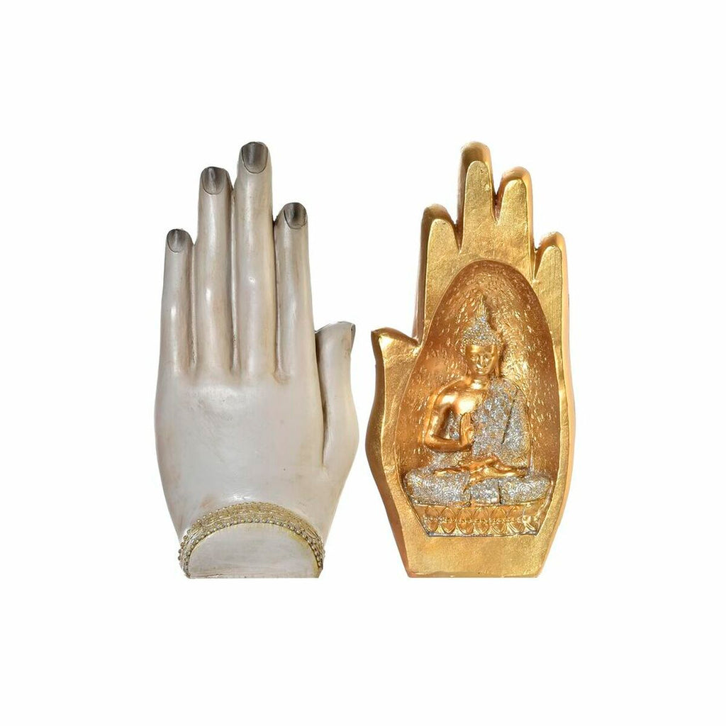 DKD Home Decor Dekofigur Grau Gold Buddha Kunstharz