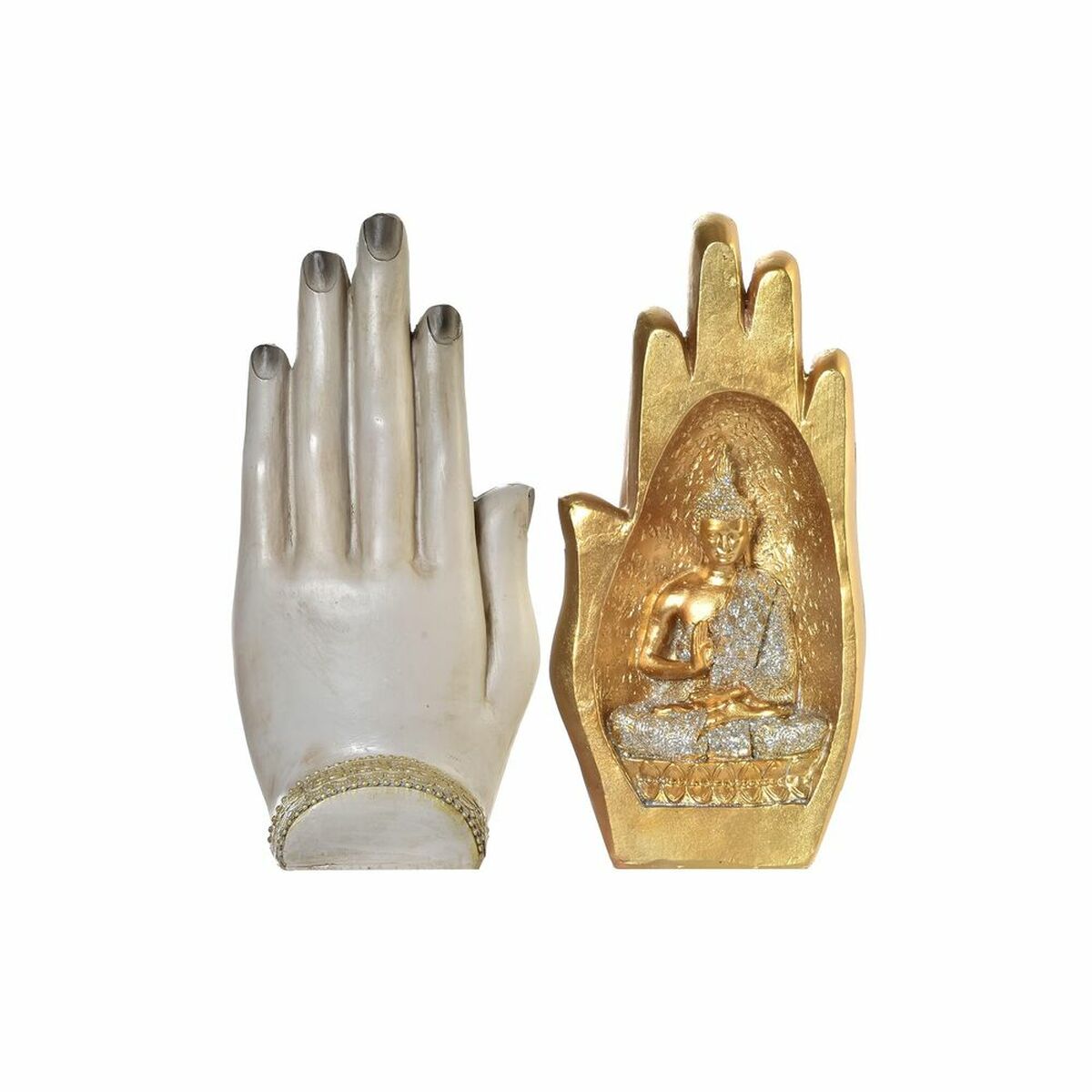 DKD Home Decor Dekofigur Grau Gold Buddha Kunstharz