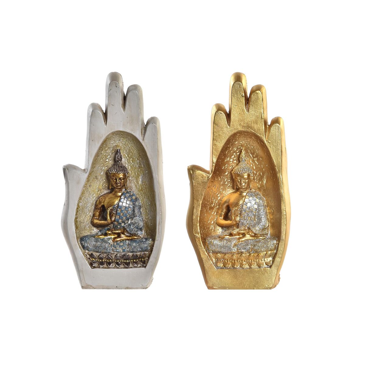 Decorative Figure DKD Home Decor Grau Goldfarben Buddha Resin (10 x 7,2 x 20,9 cm) (2 Stück) – Produktbild 1