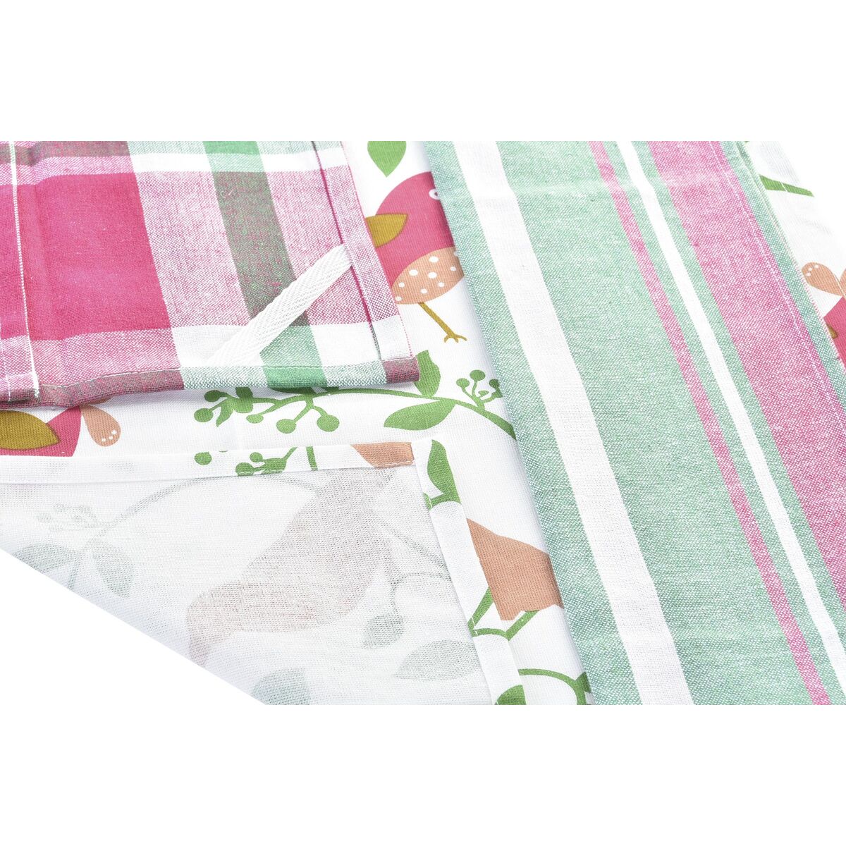 DKD Home Decor Tücher-Set Braun Rot Grün Beige Blumen Birds