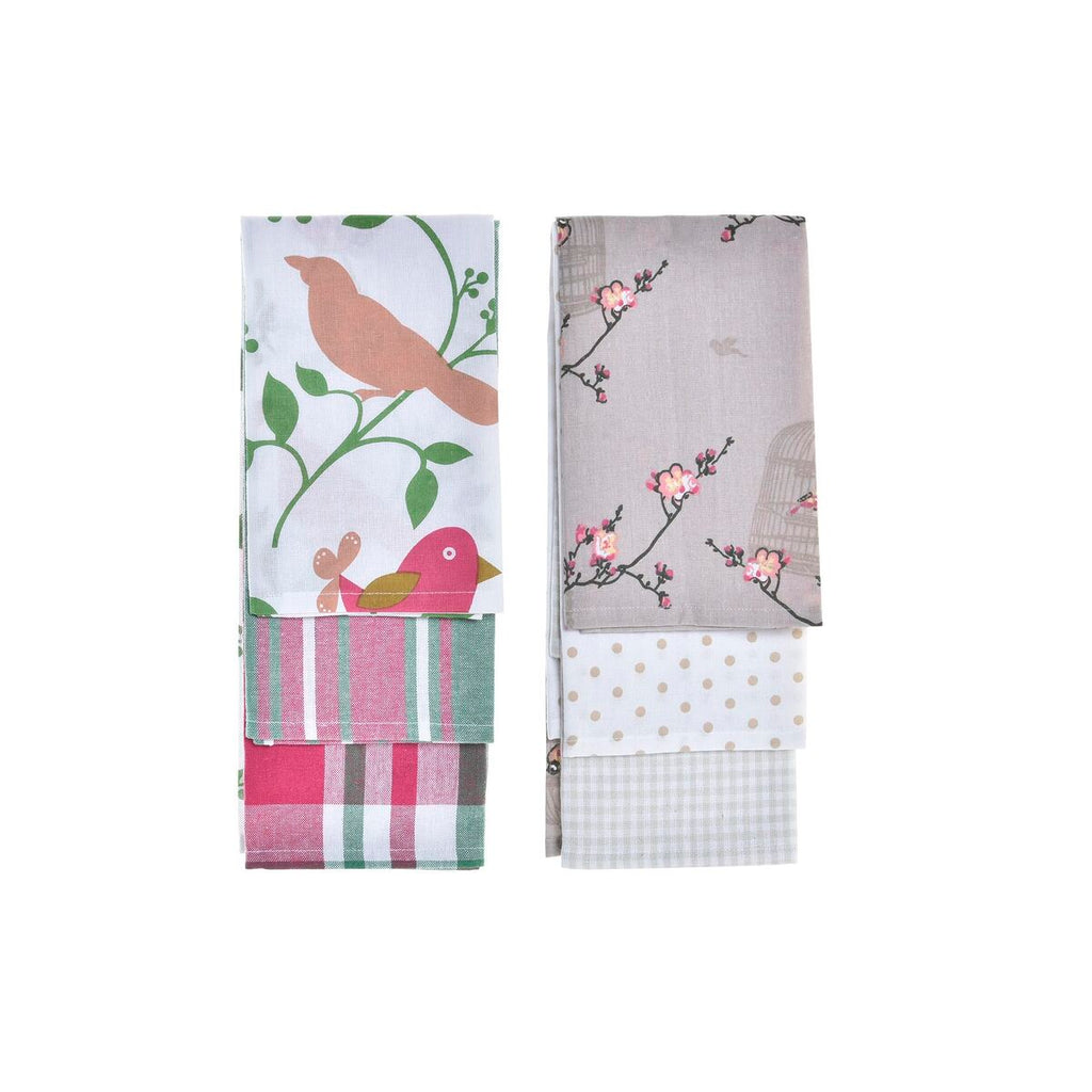 DKD Home Decor Tücher-Set Braun Rot Grün Beige Blumen Birds