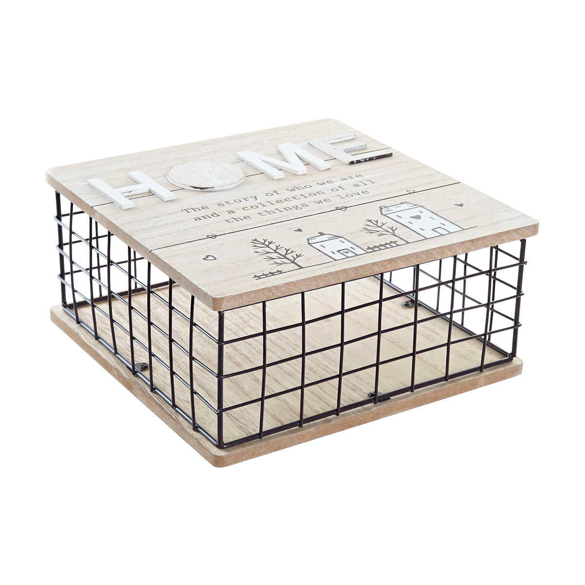 DKD Home Decor Dekorativ Box Schwarz Natur Metall MDF Holz