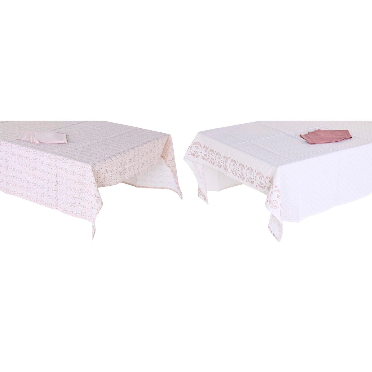 Tablecloth and napkins DKD Home Decor 150 x 150 x 0,5 cm Rosa Weiß (2 Stück) – Produktbild 1