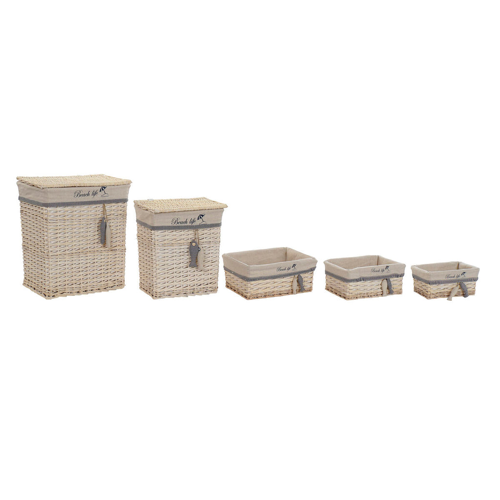 DKD Home Decor Korb-Set Blau Beige Aluminium Spirals Mediterranean