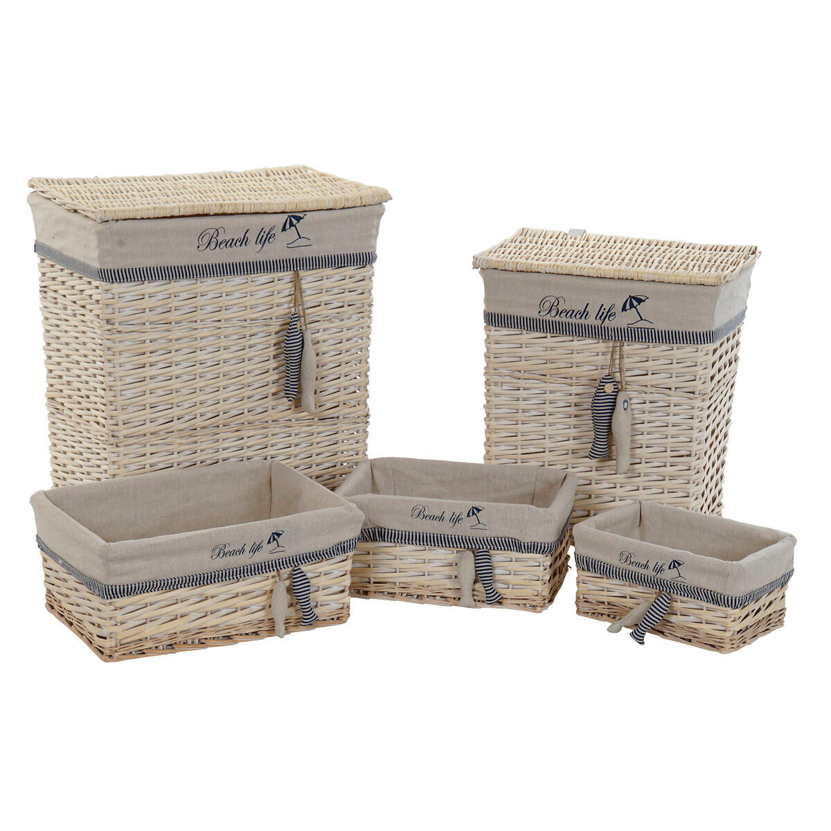 Basket set DKD Home Decor Blau Beige Aluminium Spirals Mediterranean 5 Teile – Produktbild 1