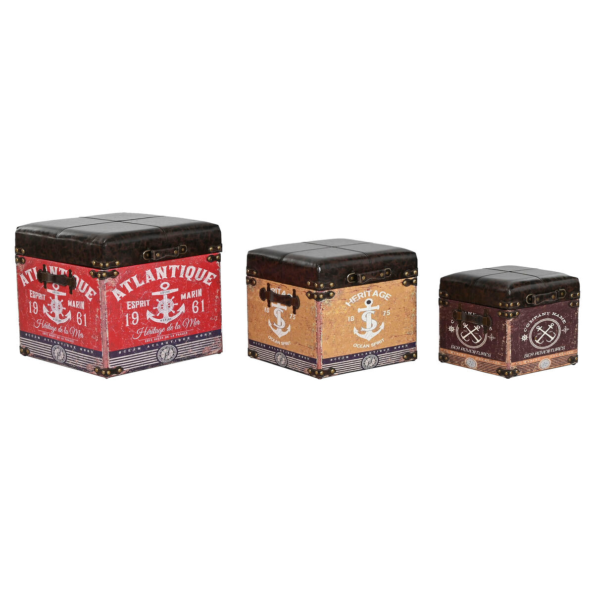 Set of decorative boxes Home ESPRIT Braun Mehrfarbig Polyurethane Holz Vintage (3 Teile) – Produktbild 1