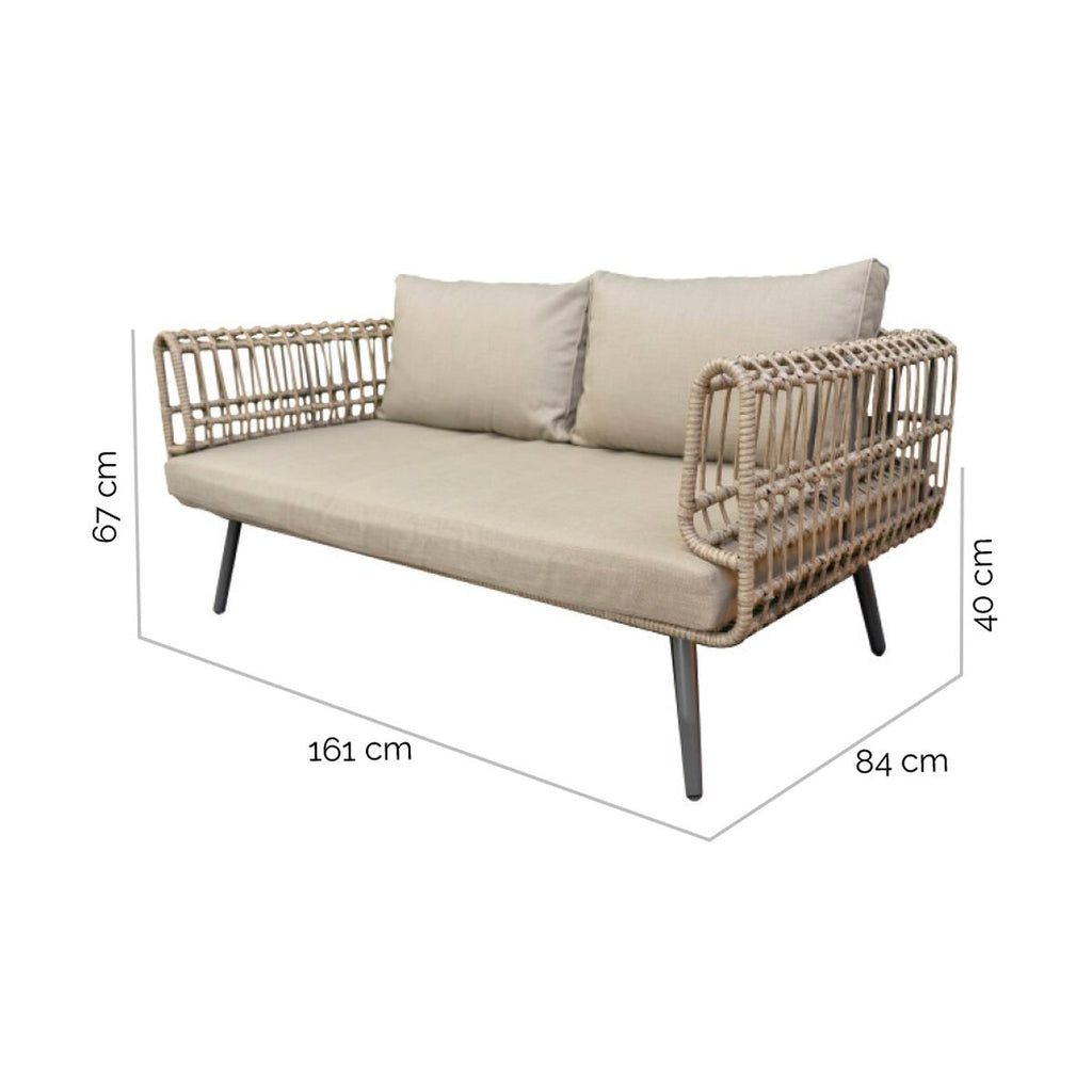 2-Sitzer-Sofa Ariki Stahl Rattan Kunst-Rattan
