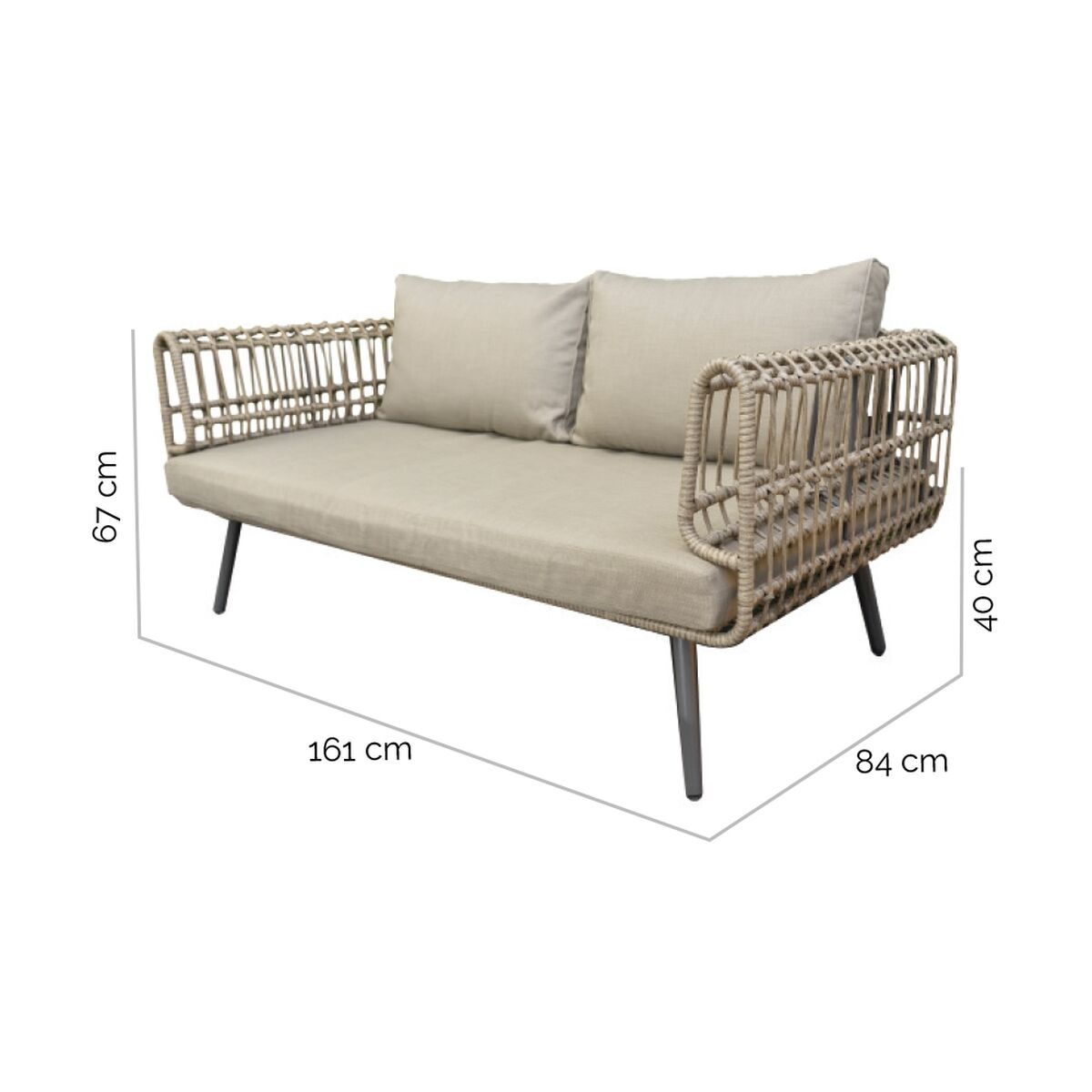 2-Sitzer-Sofa Ariki Stahl Rattan Kunst-Rattan