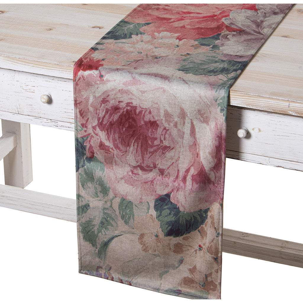 Alexandra House Living Tischläufer Rosa Textil Samt Blumenmuster