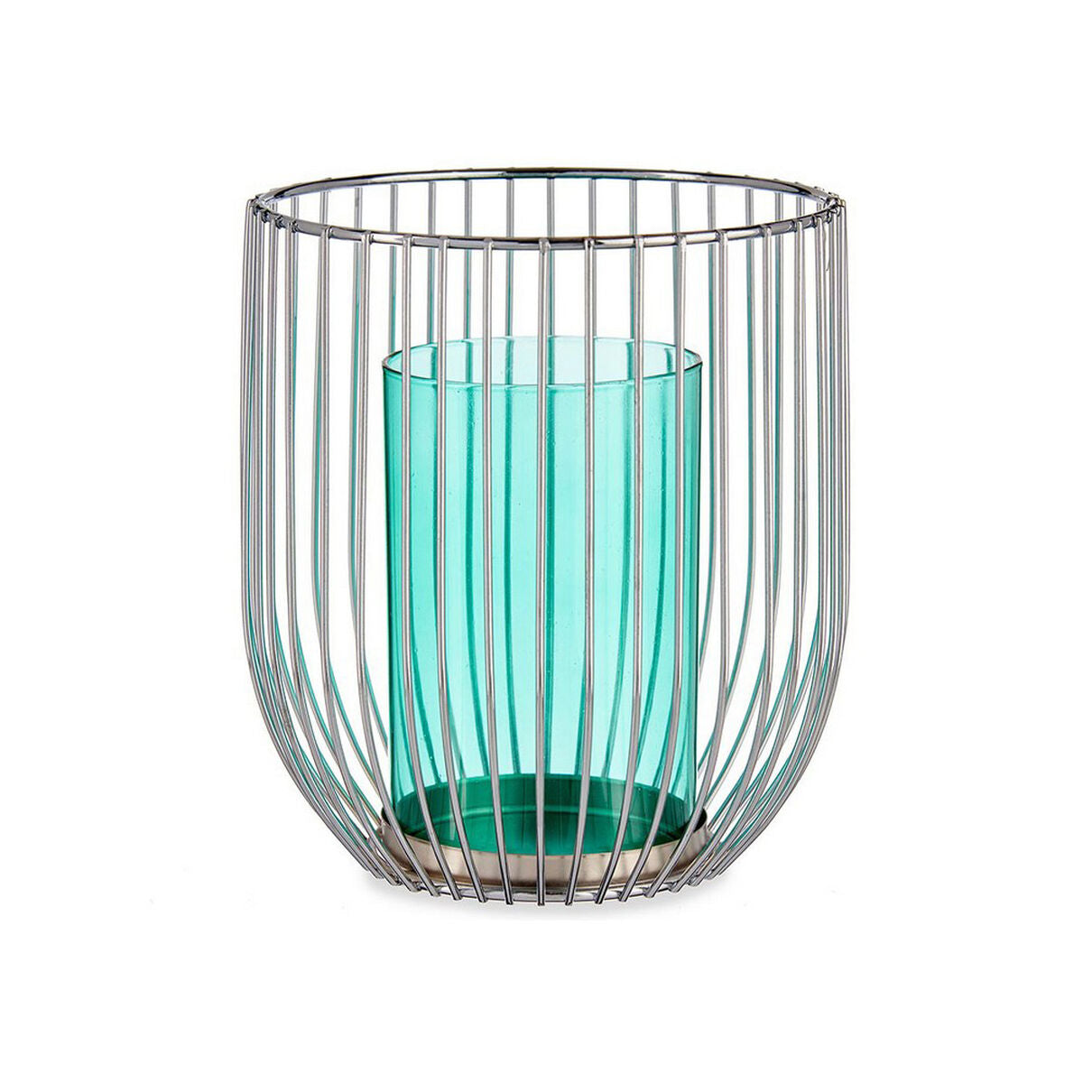 Candleholder Gift Decor Blau Silberfarben Metall Glass 15 x 17 x 15 cm Cage – Produktbild 1