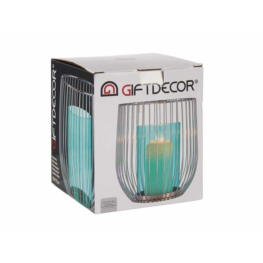 Gift Decor Kerzenhalter Blau Silber Metall Glas Cage
