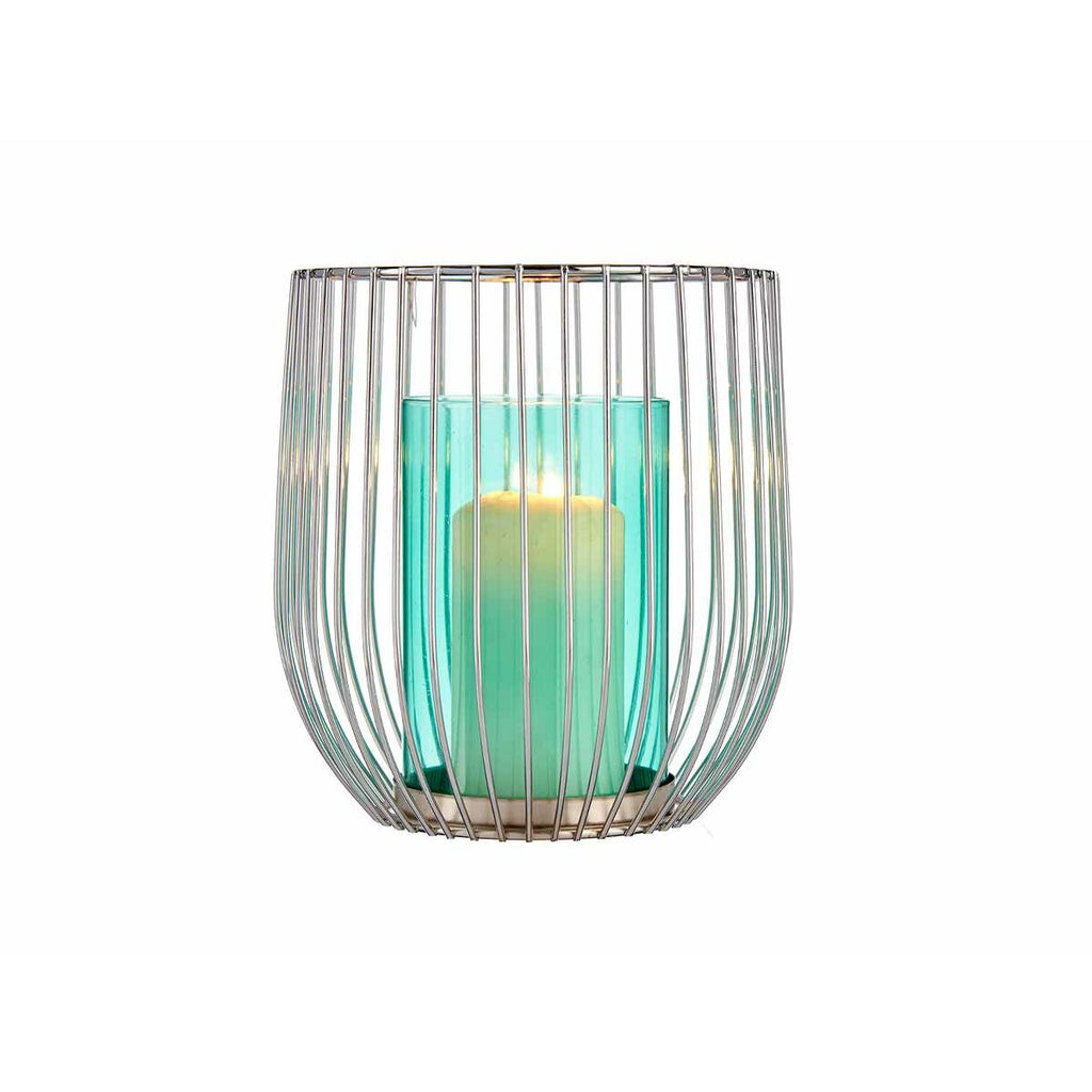 Gift Decor Kerzenhalter Blau Silber Metall Glas Cage