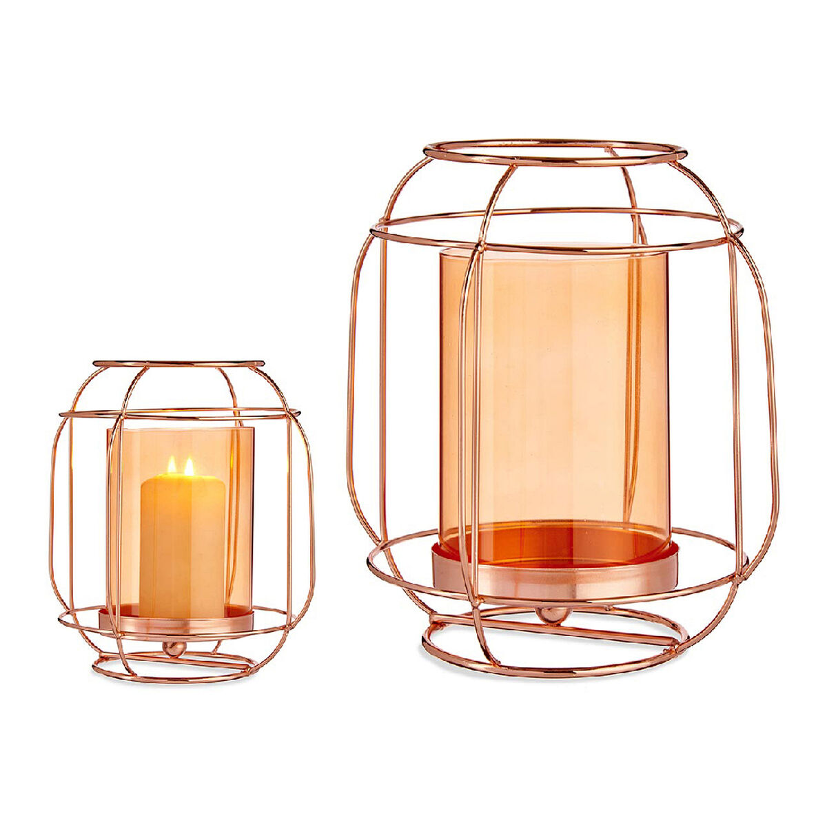 Candleholder Gift Decor Copper Amber Metall Glass 19 x 20 x 19 cm Lantern – Produktbild 1