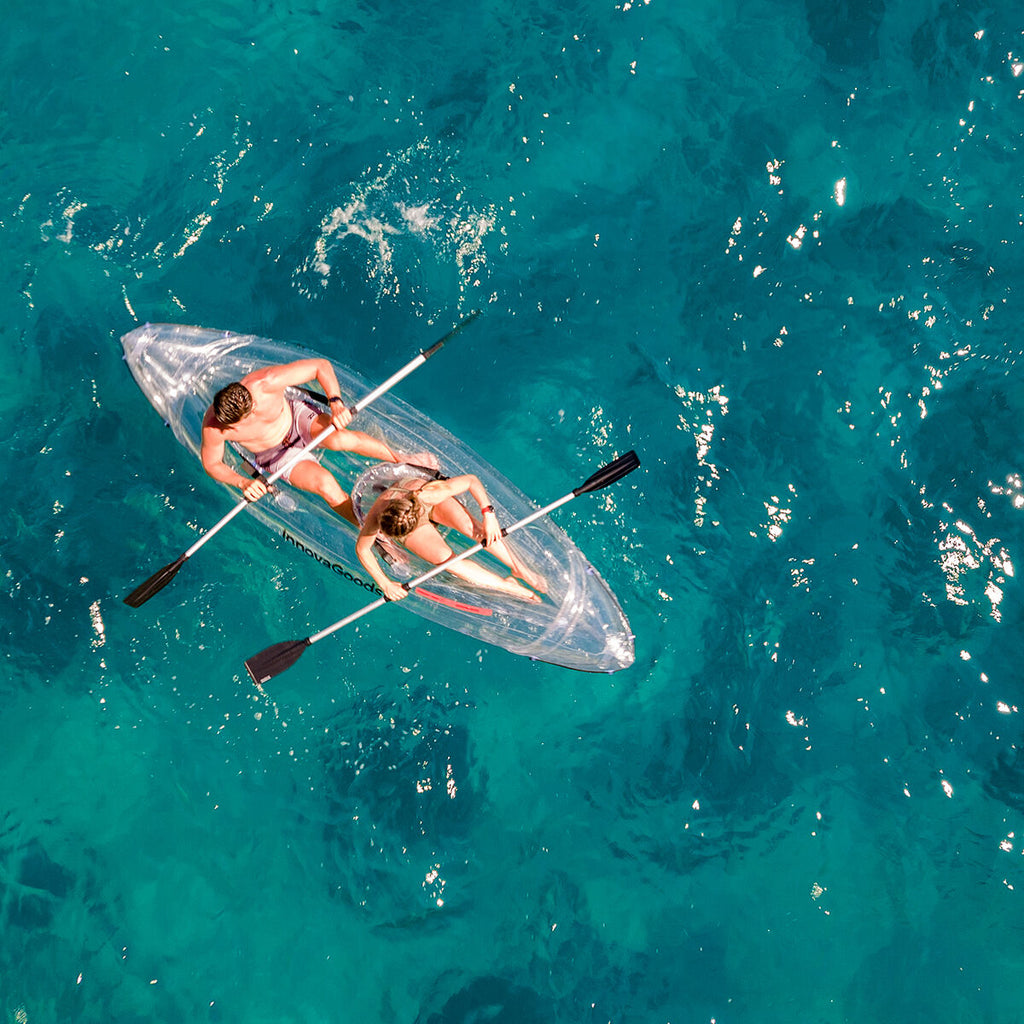 InnovaGoods Aufblasbares transparentes Kajak mit Zubehör Paros 312 cm 2 Personen