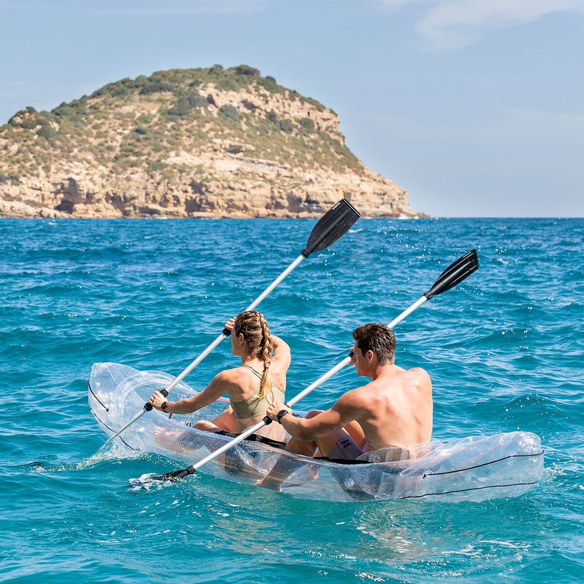 InnovaGoods Aufblasbares transparentes Kajak mit Zubehör Paros 312 cm 2 Personen