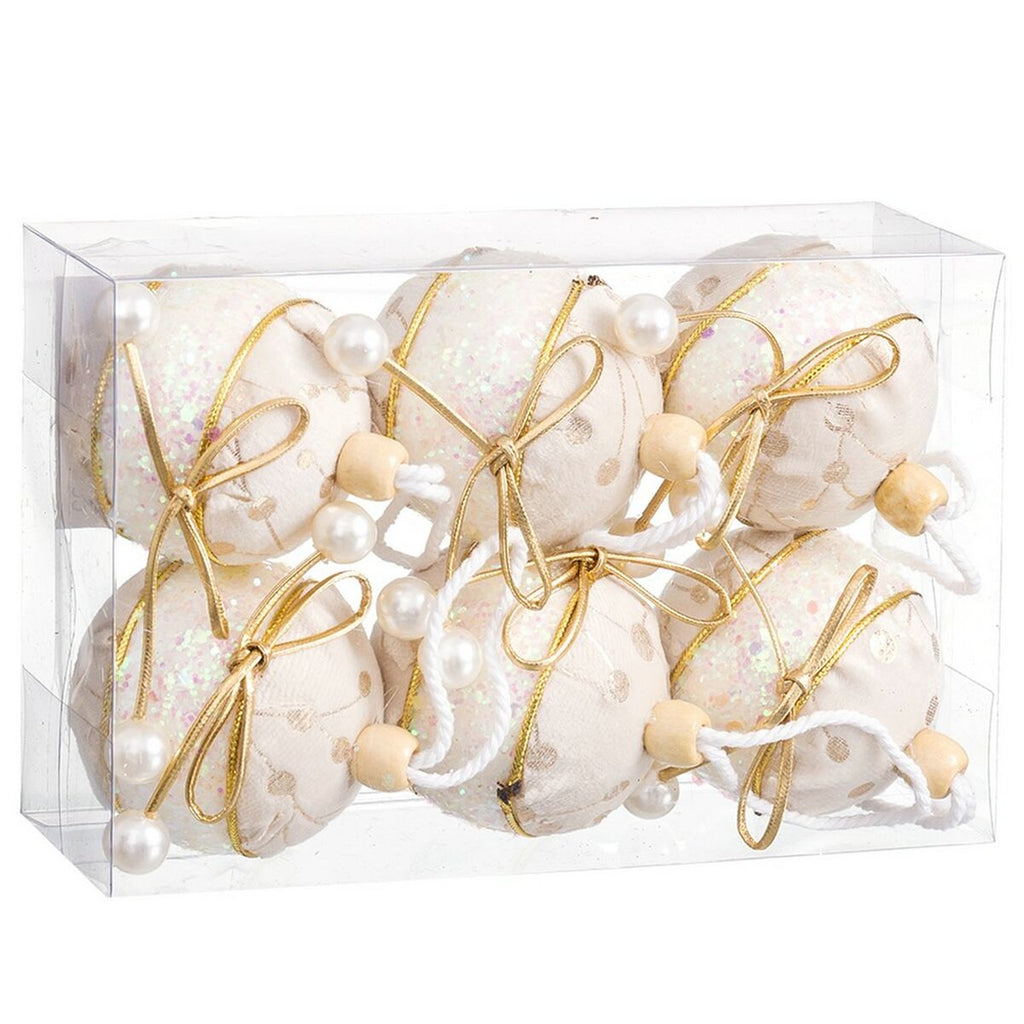 Weihnachtskugeln Weiß Gold Polyfoam Stoff Lasso