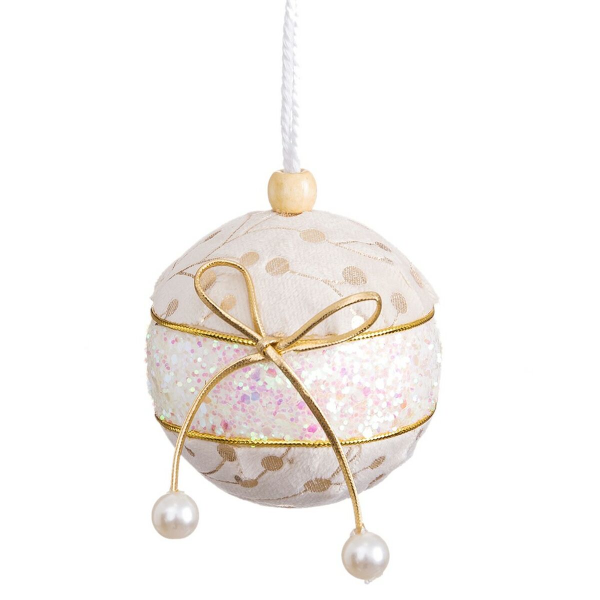 Christmas Baubles Weiß Goldfarben Polyfoam Fabric Lasso 6 x 6 x 6 cm (6 Stück) – Produktbild 1