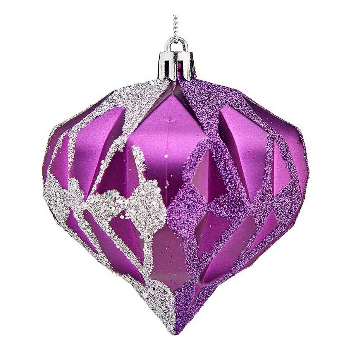 Christmas Baubles Krist+ Purple Silberfarben Kunststoff Diamond Ø 8 cm 6 Stück – Produktbild 1
