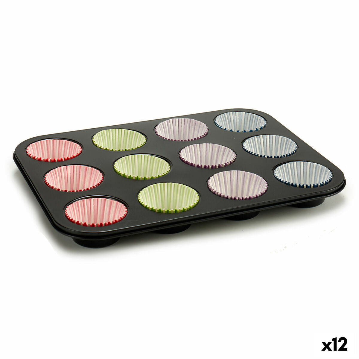 Muffin Tray Kinvara Blau Schwarz Rot Grün Purple Mehrfarbig 7 x 7 x 3 cm 35 x 3 x 26,5 cm Baking tray (12 Stück) – Produktbild 1