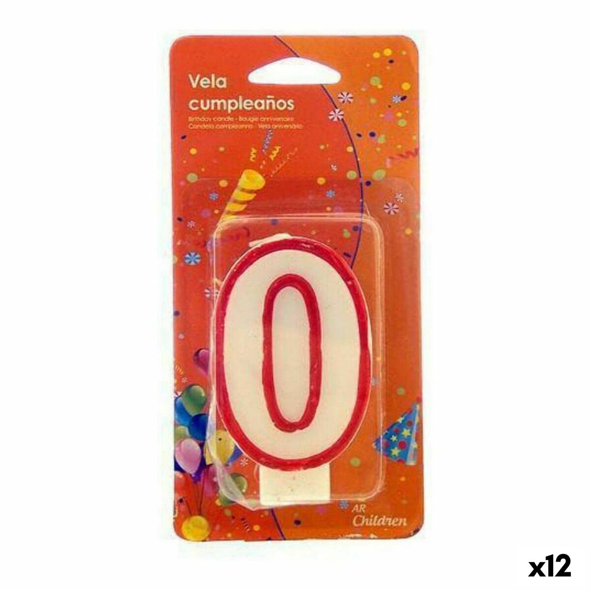 Candle Birthday Number 0 Weiß Rot (12 Stück) – Produktbild 1