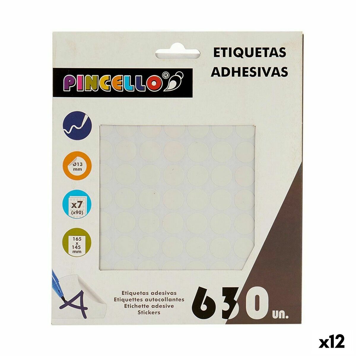 Adhesive labels Pincello Weiß Ø 13 mm 17 x 4 x 19 cm (12 Stück) – Produktbild 1