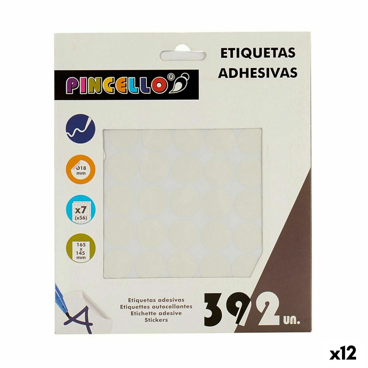 Adhesive labels Pincello Weiß Ø 18 mm 17 x 4 x 19,5 cm (12 Stück) – Produktbild 1