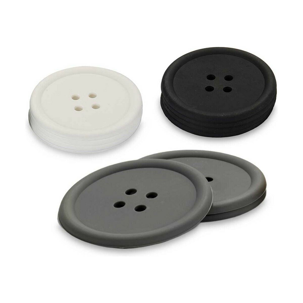 Kinvara Coasters Weiß Schwarz Grau Silikon Kunststoff Button Set (2