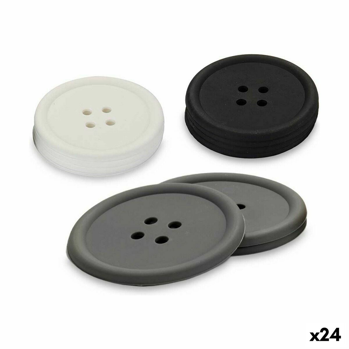 Coasters Kinvara Weiß Schwarz Grau Silicone Kunststoff Button 9 x 2 x 9 cm 8,8 x 8,8 x 0,05 cm 8 x 0,05 x 8 cm 9 x… – Produktbild 1