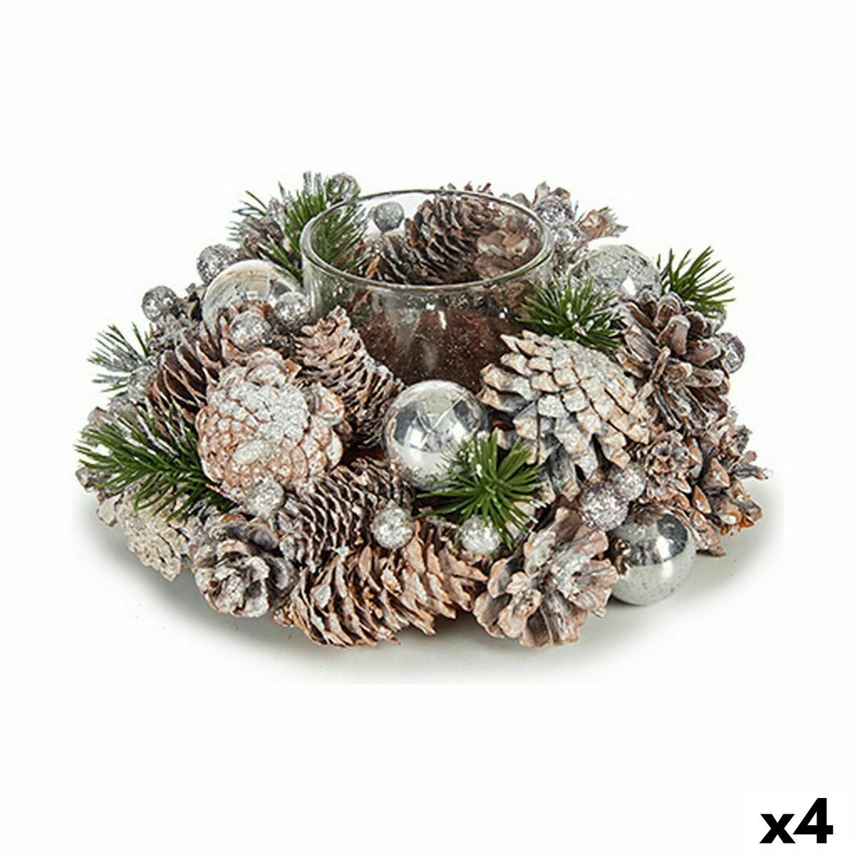 Christmas Candle Holder Krist+ Weiß Transparent Silberfarben 19 x 9 x 19 cm (4 Stück) – Produktbild 1